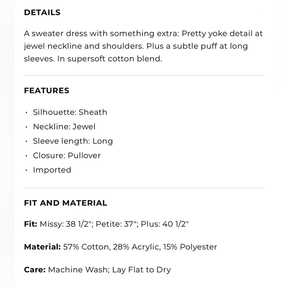 TALBOTS NWT 1X Supersoft Tweed Shift Sweater Dress • Speckled Grey Sky Heather - Picture 7 of 9